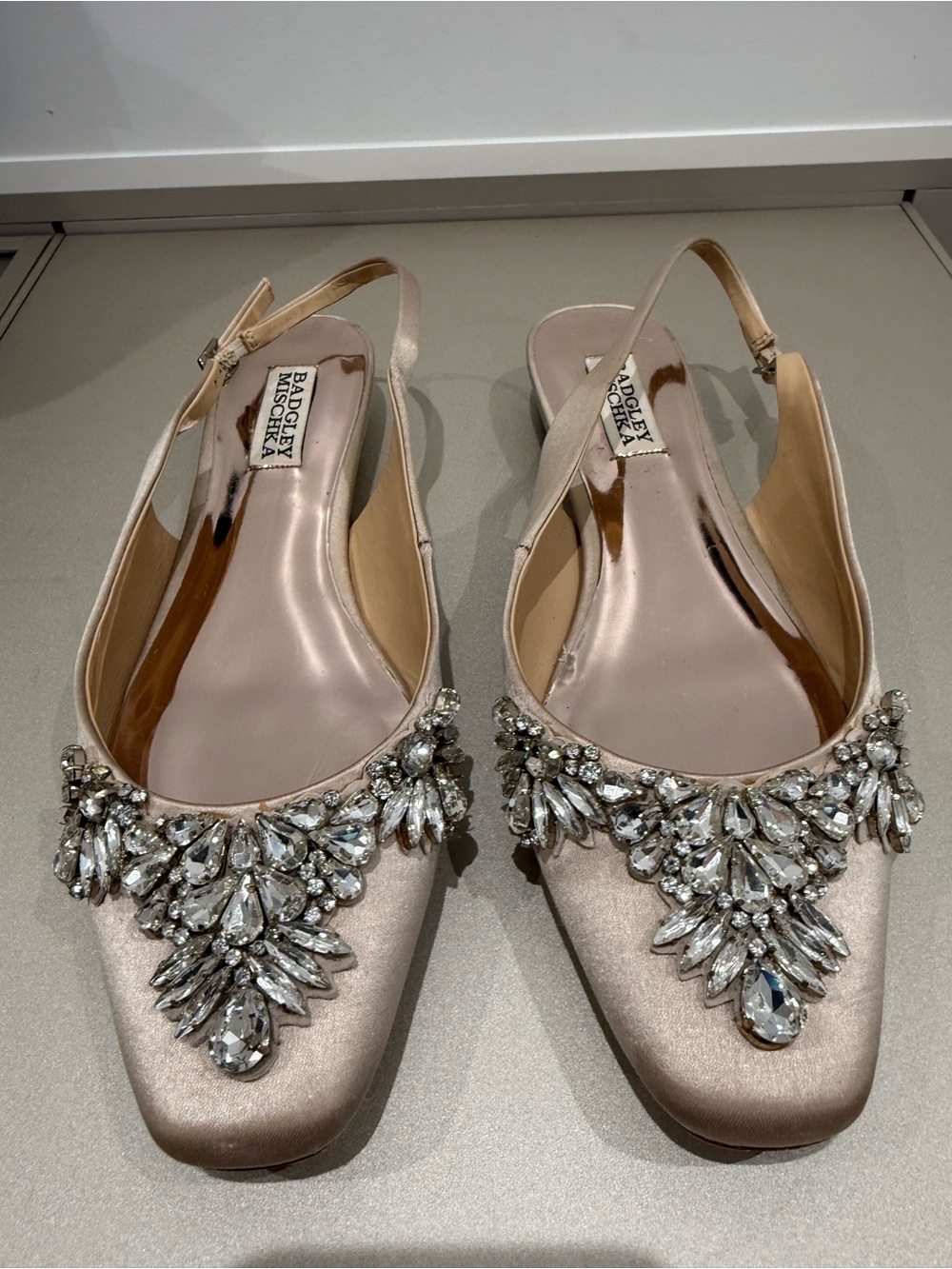 Badgley Mischka Blush Crystal-Embellished Slingback Mules